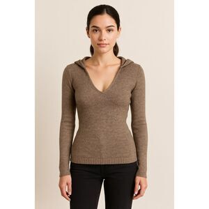 Margaret O’Leary Hand Crocheted Knit V-neck Hooded Sweater Brown Size XS